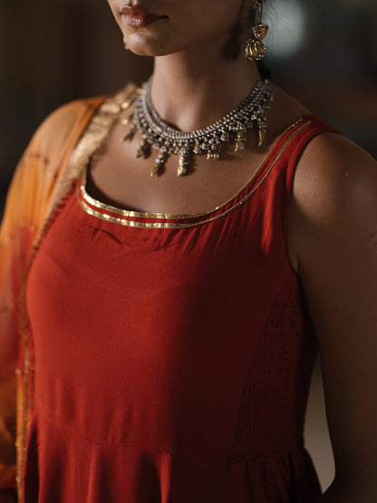 Women's Flared Anarkali Set with Dyed Dupatta