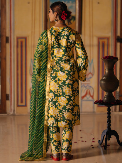 Women's Floral Kurta Set with Leheriya Dupatta