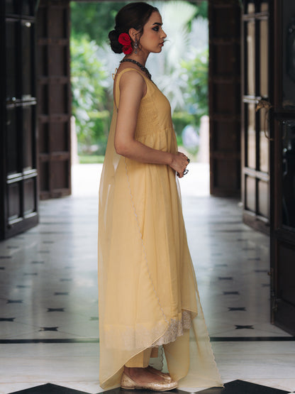 Women's Butter Yellow Embroidered Anarkali Set with Dupatta