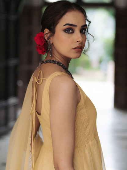 Women's Butter Yellow Embroidered Anarkali Set with Dupatta