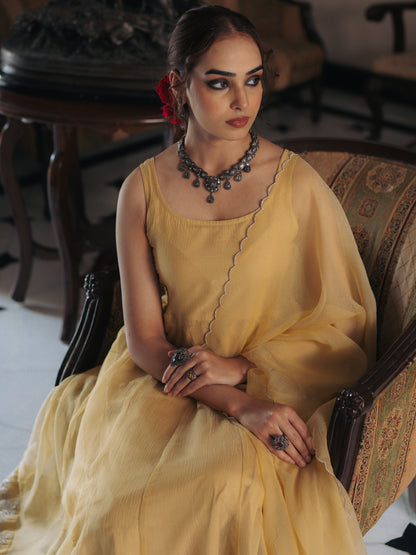 Women's Butter Yellow Embroidered Anarkali Set with Dupatta