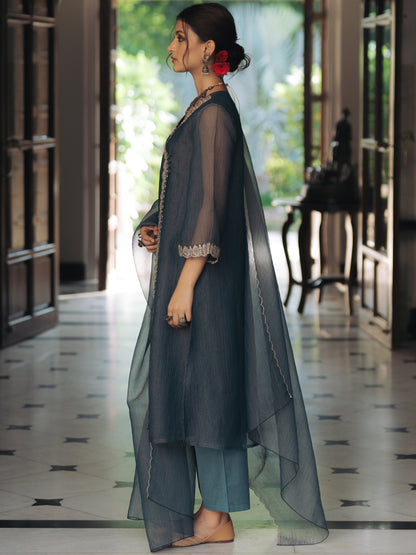 Women's Embroidered Angrakha Kurta Set with Dupatta