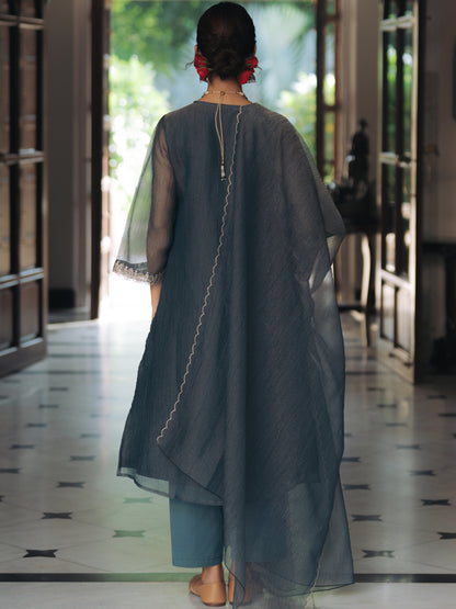 Women's Embroidered Angrakha Kurta Set with Dupatta