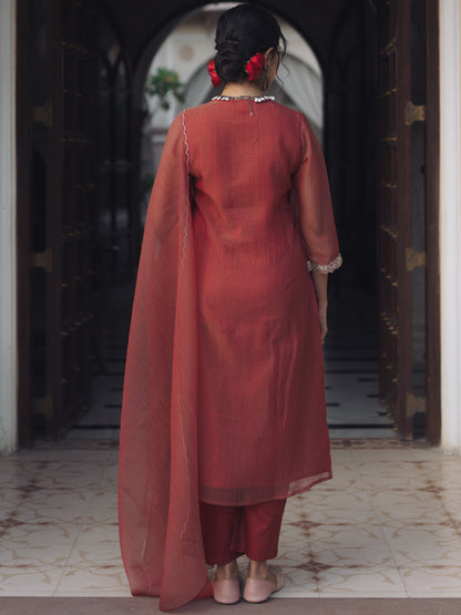 Women's Embroidered Straight Kurta Set with Dupatta