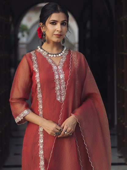 Women's Embroidered Straight Kurta Set with Dupatta