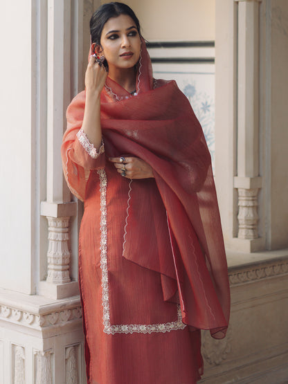 Women's Embroidered Straight Kurta Set with Dupatta