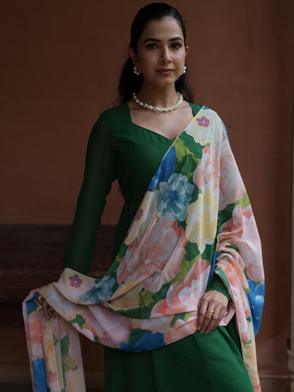 Women's Green Georgette Kurta Set With Dupatta