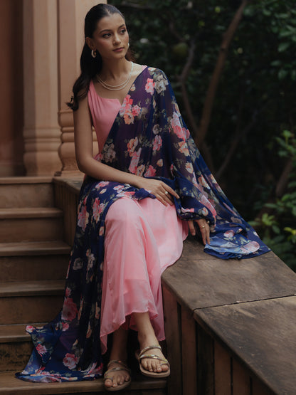 Women's Pink Georgette Kurta Set With Dupatta