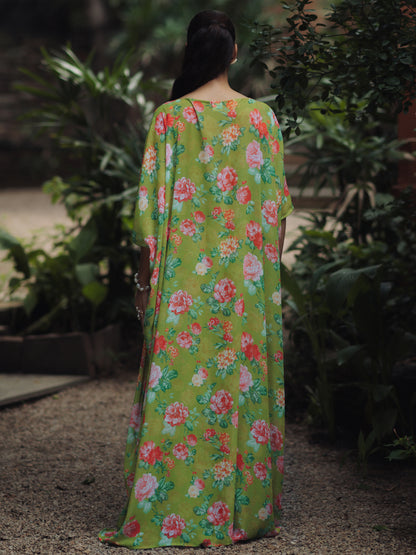 Women's Light Green Georgette kurta set with Crop-Top and Cape and Sharara