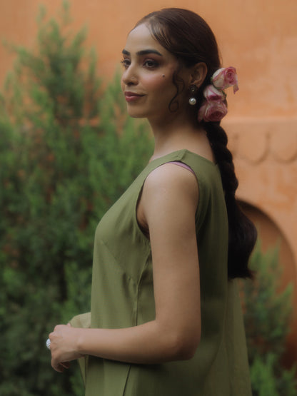 Women's Green Remi Silk Kurta Set with Organza Dupatta