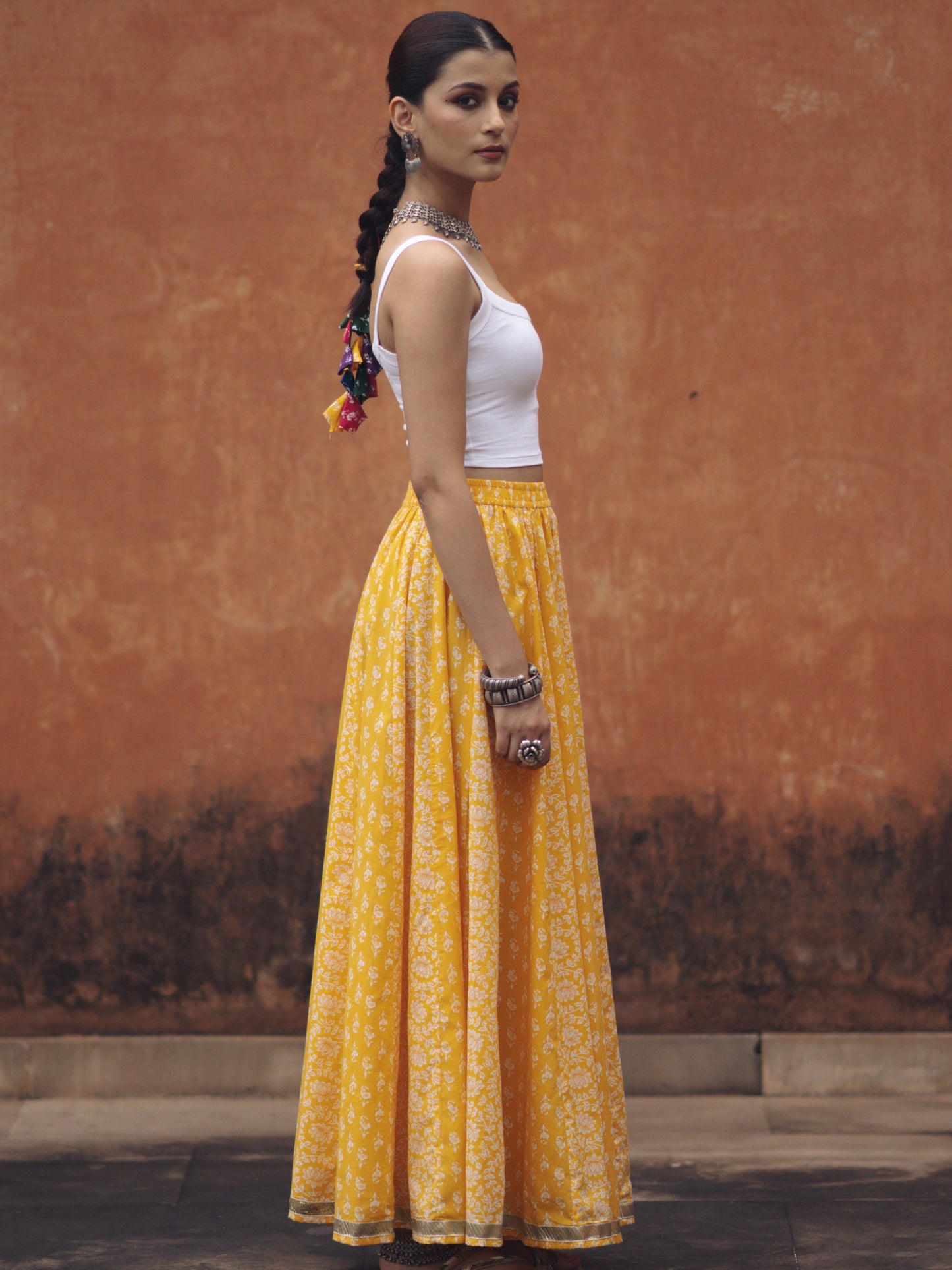 Women's Yellow flared Maxi Skirt