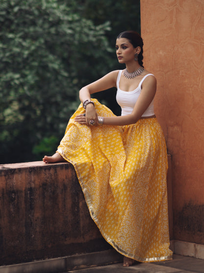 Women's Yellow flared Maxi Skirt