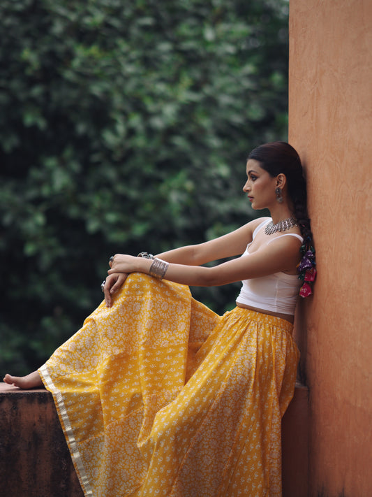 Women's Yellow flared Maxi Skirt
