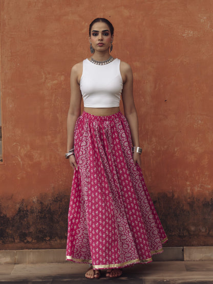 Women's Floral Pink flared Maxi Skirt