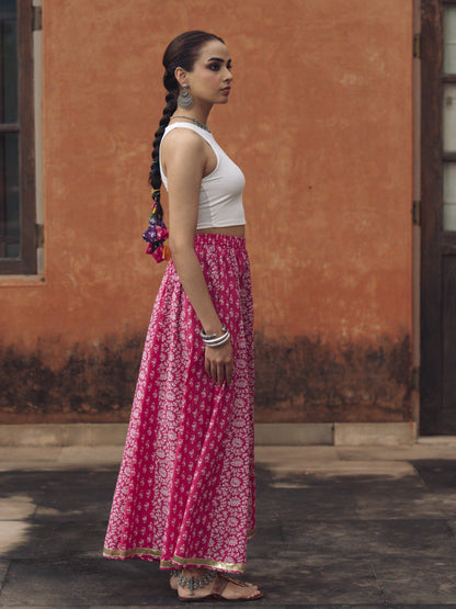 Women's Floral Pink flared Maxi Skirt