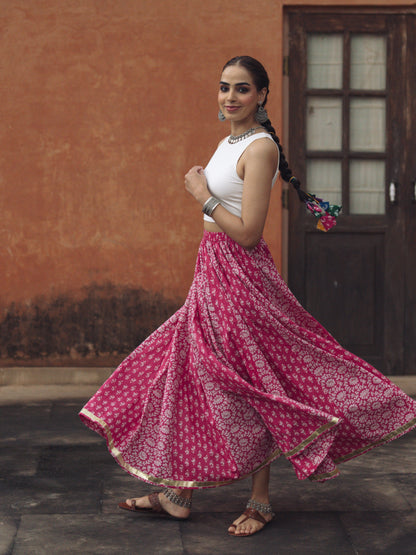 Women's Floral Pink flared Maxi Skirt
