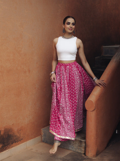 Women's Floral Pink flared Maxi Skirt