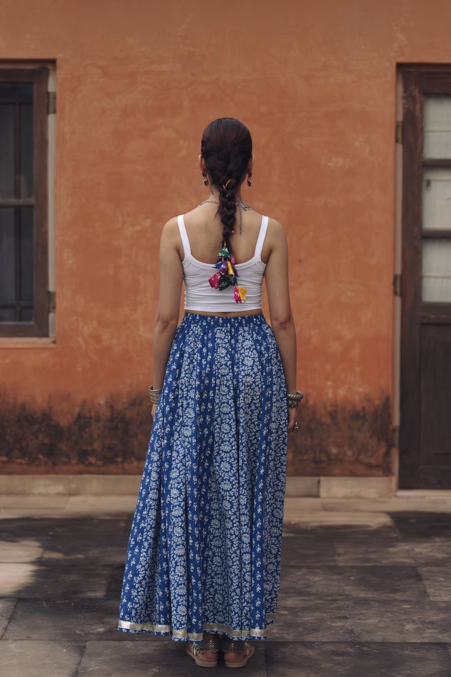Women's Cotton Blue flared Maxi Skirt