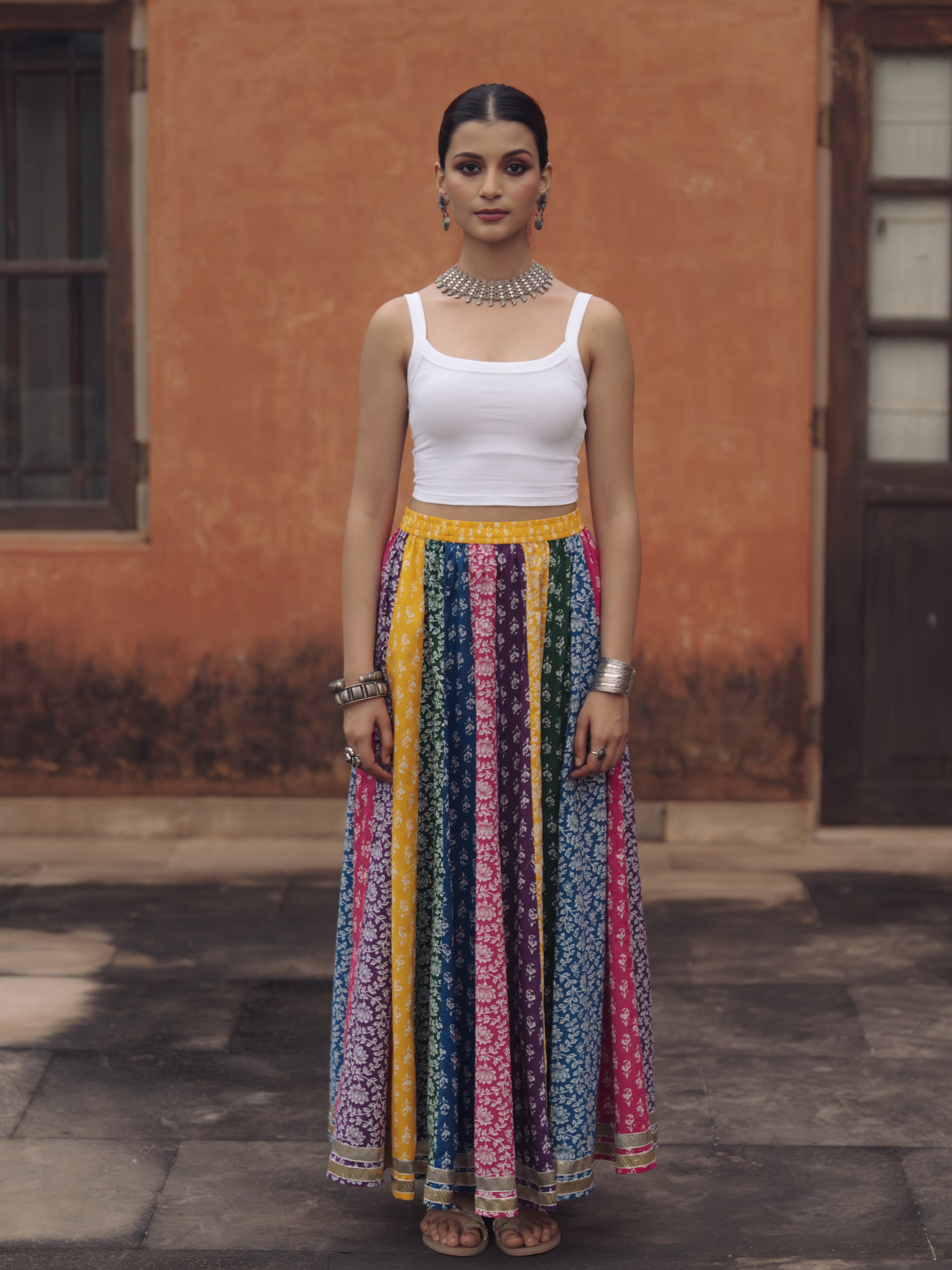 Women's Multicolor flared Maxi Skirt