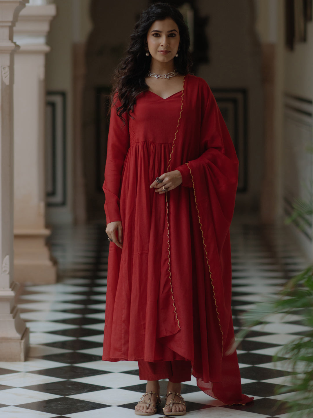 Women's Gathered Anarkali Kurta Set with Dupatta