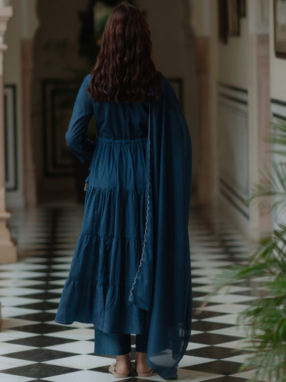 Women's Tiered Anarkali Kurta Set with Dupatta