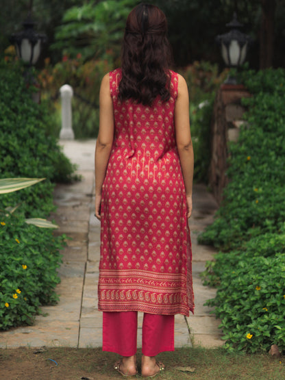 Women's Sequined Straight Sleeveless Kurta Set