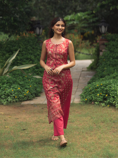 Women's Sequined Straight Sleeveless Kurta Set