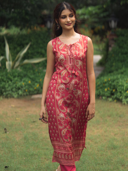 Women's Sequined Straight Sleeveless Kurta Set