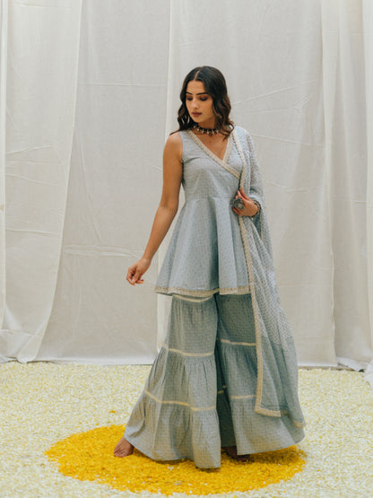 Women's Printed Peplum Sharara Set