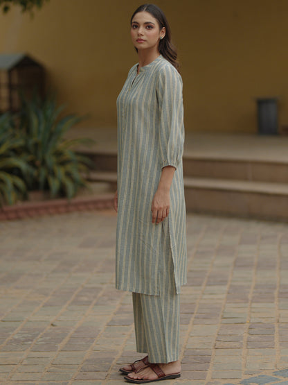 Womens's Grey Cotton Button Up Kurta with Trousers
