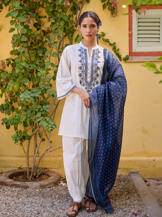 Women's Cotton Printed Kurta Set with Dupatta
