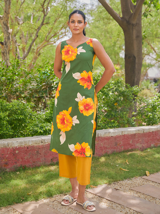 Women's floral Sleeveless Kurta Set