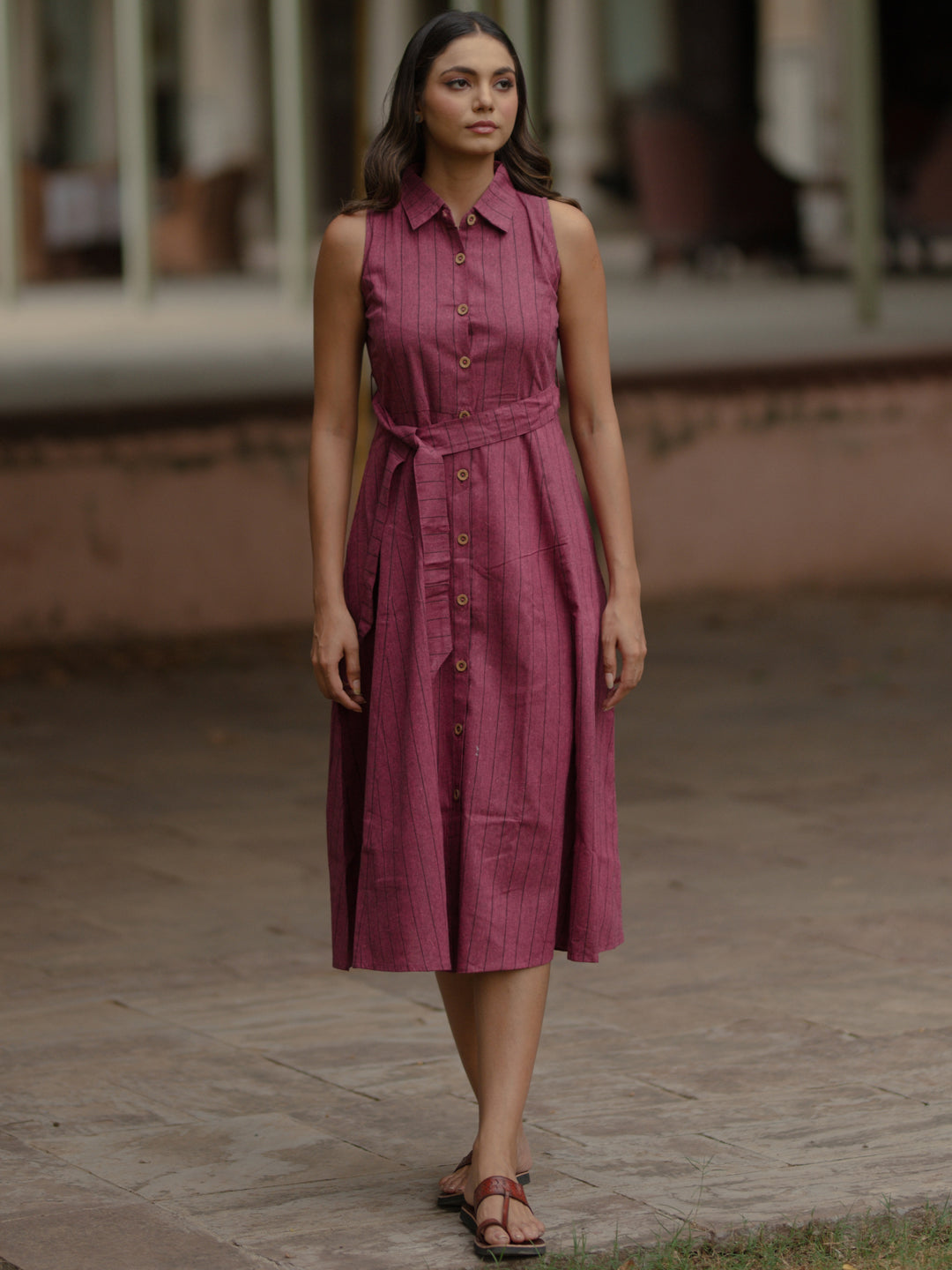 Women's Magenta Cotton A line Dress
