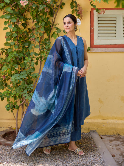 Women's Kantha A line Kurta Set with Dupatta