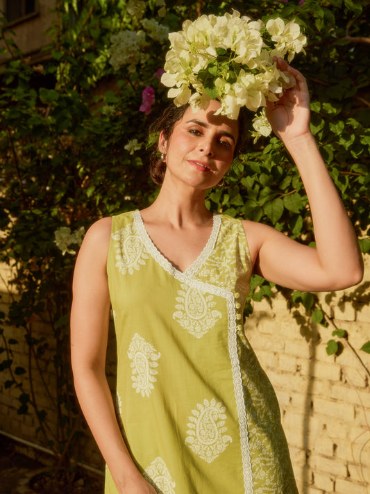 Women's  Cotton Angrakha  Kurta Set