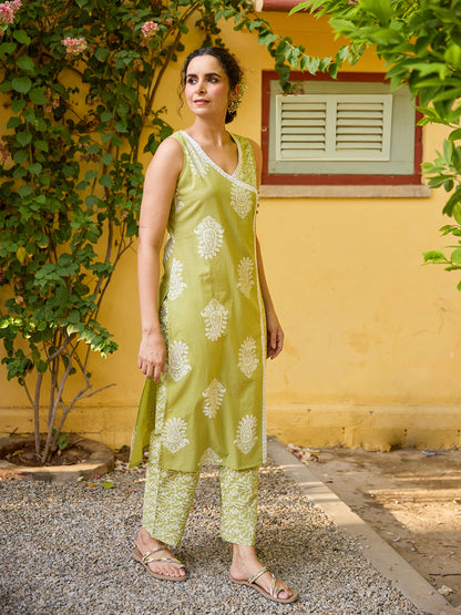 Women's  Cotton Angrakha  Kurta Set