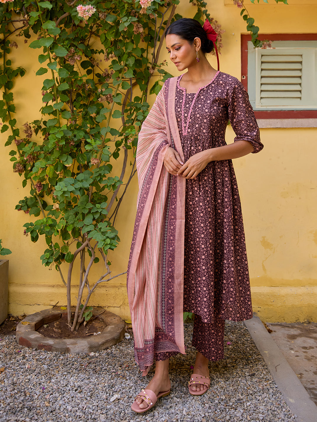 Women's Printed Cotton Suit Set with Dupatta