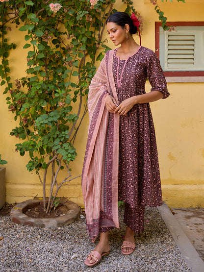 Women's Printed Cotton Suit Set with Dupatta