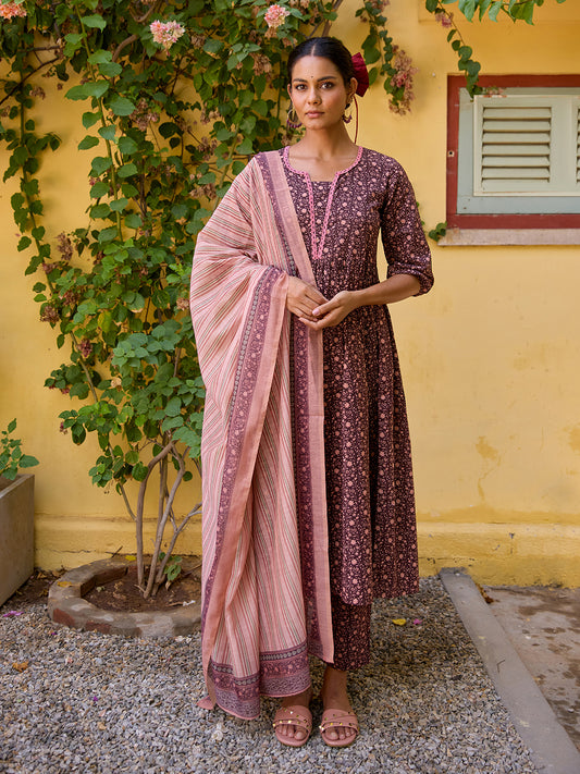 Women's Printed Cotton Suit Set with Dupatta