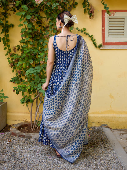 Women's Cotton Sleeveless Anarkali Set with Dupatta