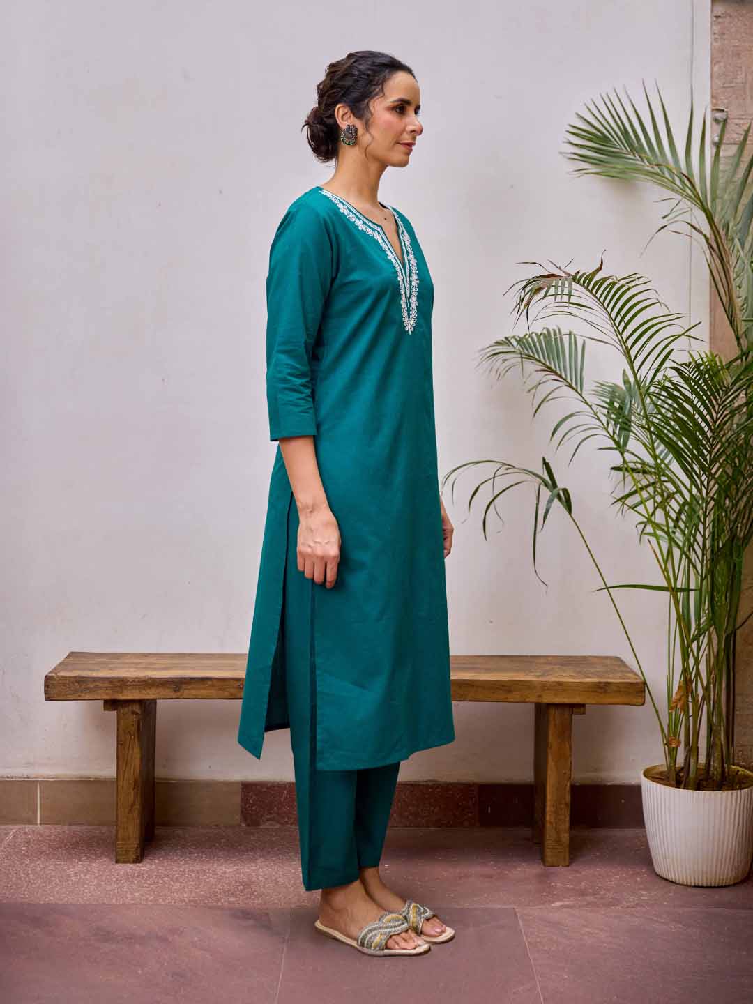 Women's Cotton Embroidered Kurta Set