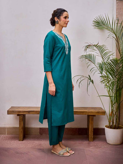 Women's Cotton Embroidered Kurta Set