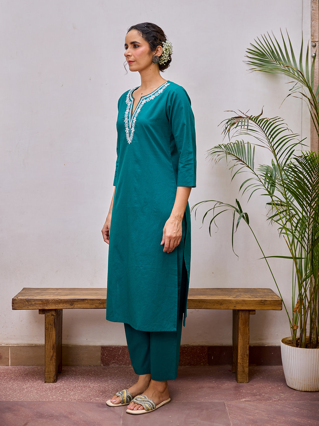 Women's Cotton Embroidered Kurta Set