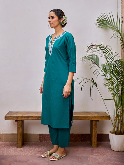 Women's Cotton Embroidered Kurta Set