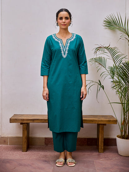 Women's Cotton Embroidered Kurta Set