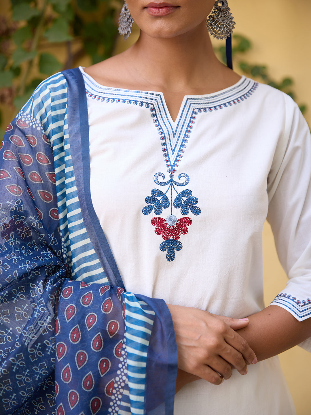 Women's Embroidered Straight Kurta Set with Dupatta