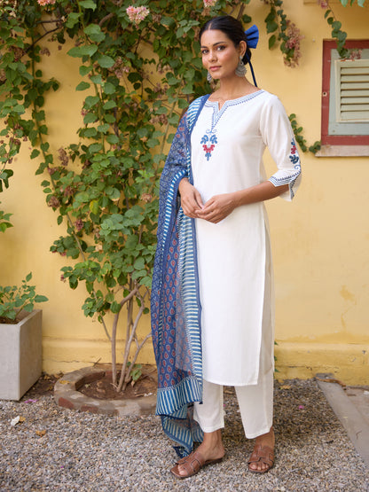 Women's Embroidered Straight Kurta Set with Dupatta