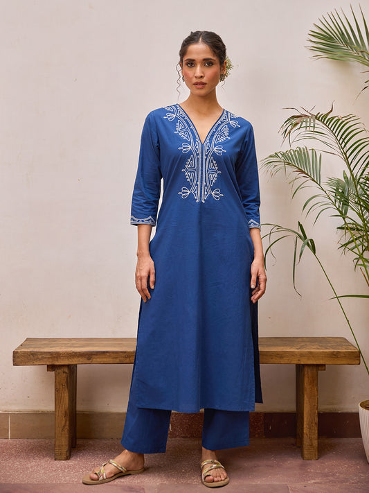 Women's Cotton Embroidered Kurta Set