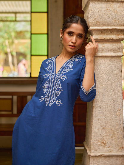 Women's Cotton Embroidered Kurta Set