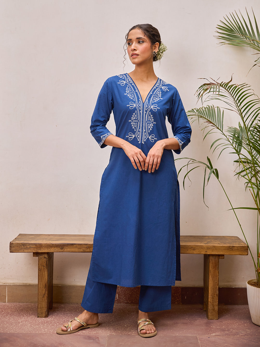 Women's Cotton Embroidered Kurta Set